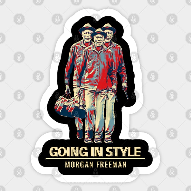 Three going in style - Morgan Freeman Fanart Sticker by Flower'Animals Studiost